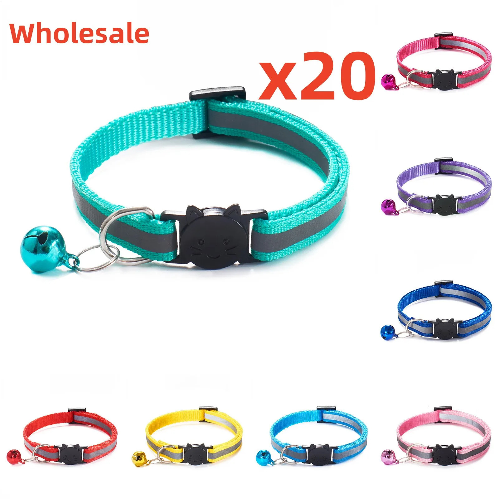 20 Piece Wholesale Reflective Breakaway Cat Collar Neck Ring Necklace Bell Pet Products Safety Elastic Adjustable 241227