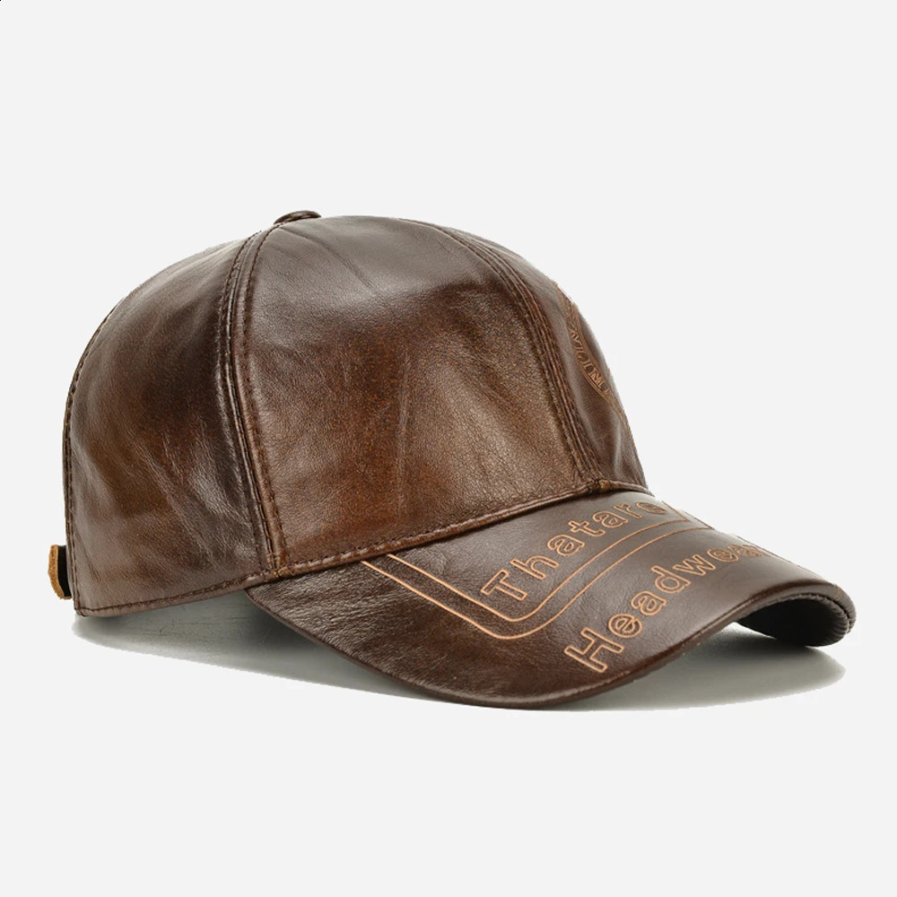 Men Genuine Cowhide Leather Baseball Cap Casual Real Leather Hat Autumn Winter Real Cowhide Leather Ear Protection Caps 241227