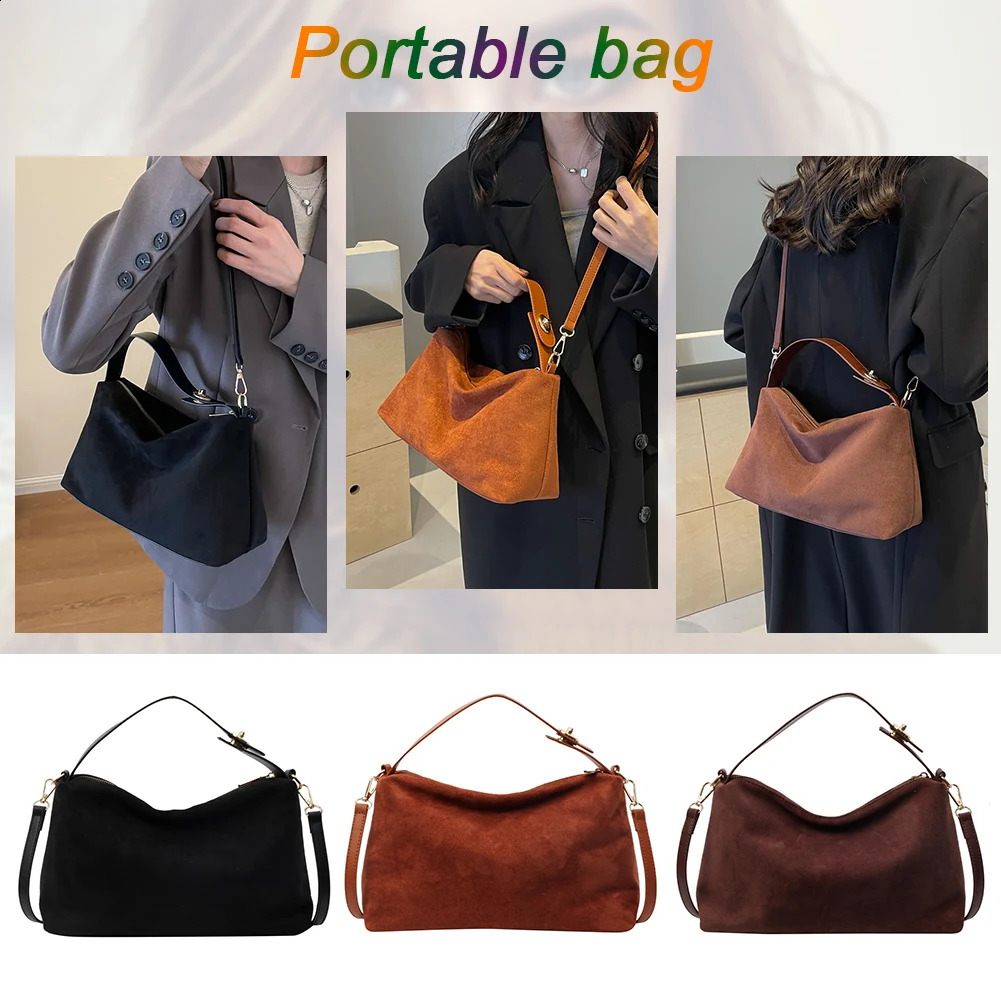 Women Suede Shoulder Bag Adjustable Strap Crossbody With Inner Pocket Hobo Purse Clutch for Work Travel 241227