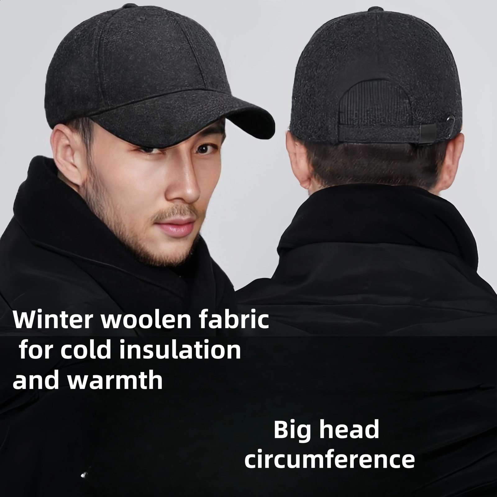 Mens Baseball Cap Wool Winter Hat Thickened Big Head Circumference Hat Fashion Warm Trucker Cap Outdoor Sport Dad Hat 241227