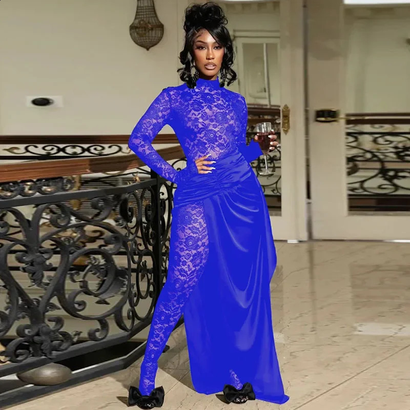 Women Nightclub Party Skinny Stretchy Sexy See Through Floral Lace Jumpsuits with Overlay Skirt One Piece Romper Club Overalls 241227 - view 5