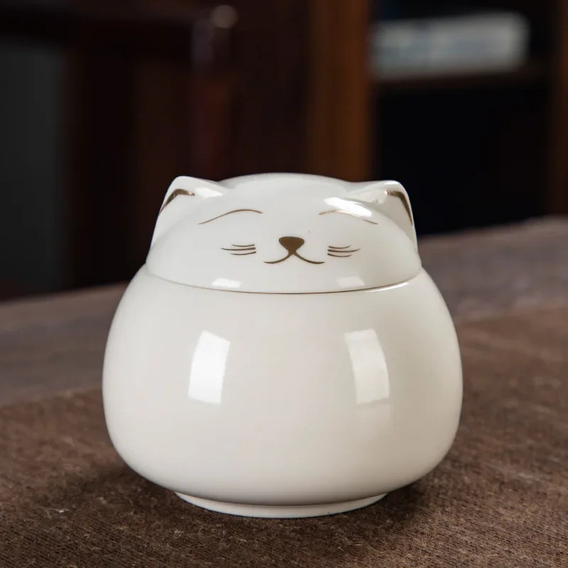 Ceramic Pet Cat Urn Handmade Shaped Animal Memorial Products White Black Decorative Urn Cat Urn for Funeral Memorials Pet Urns 241225