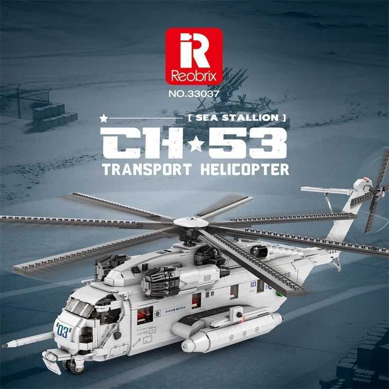 Reobrix 33037 CH-53 Transport Helicopter Model DIY Toy Building Blocks Military Aircraft Series Boys Gift 2192 pieces X241228
