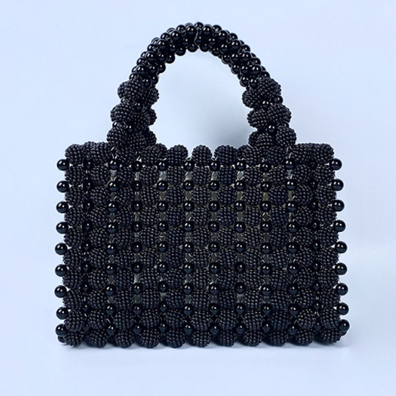 Design Pearl Evening Handbag Handmade Woven Casual Women Fashion Beading Small Square Bag