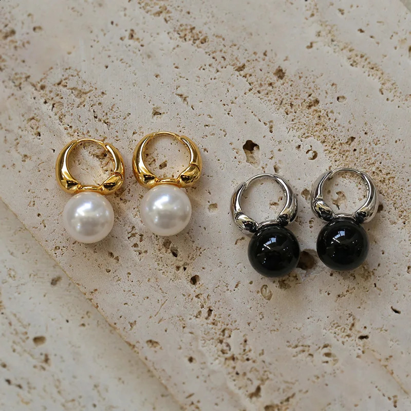 Brass Sweety Black Jade Pearl Earrings Women Jewelry Punk Party T Show Gown Runway Korean Japan INS 241226