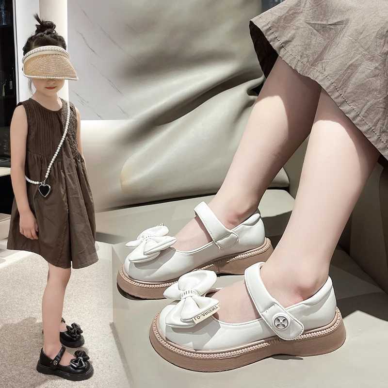 Girls Leather Shoes Spring Autumn Flats New Childrens Fashionable Soft Sole Princess Shoes Bow Baby Single Shoes W241228