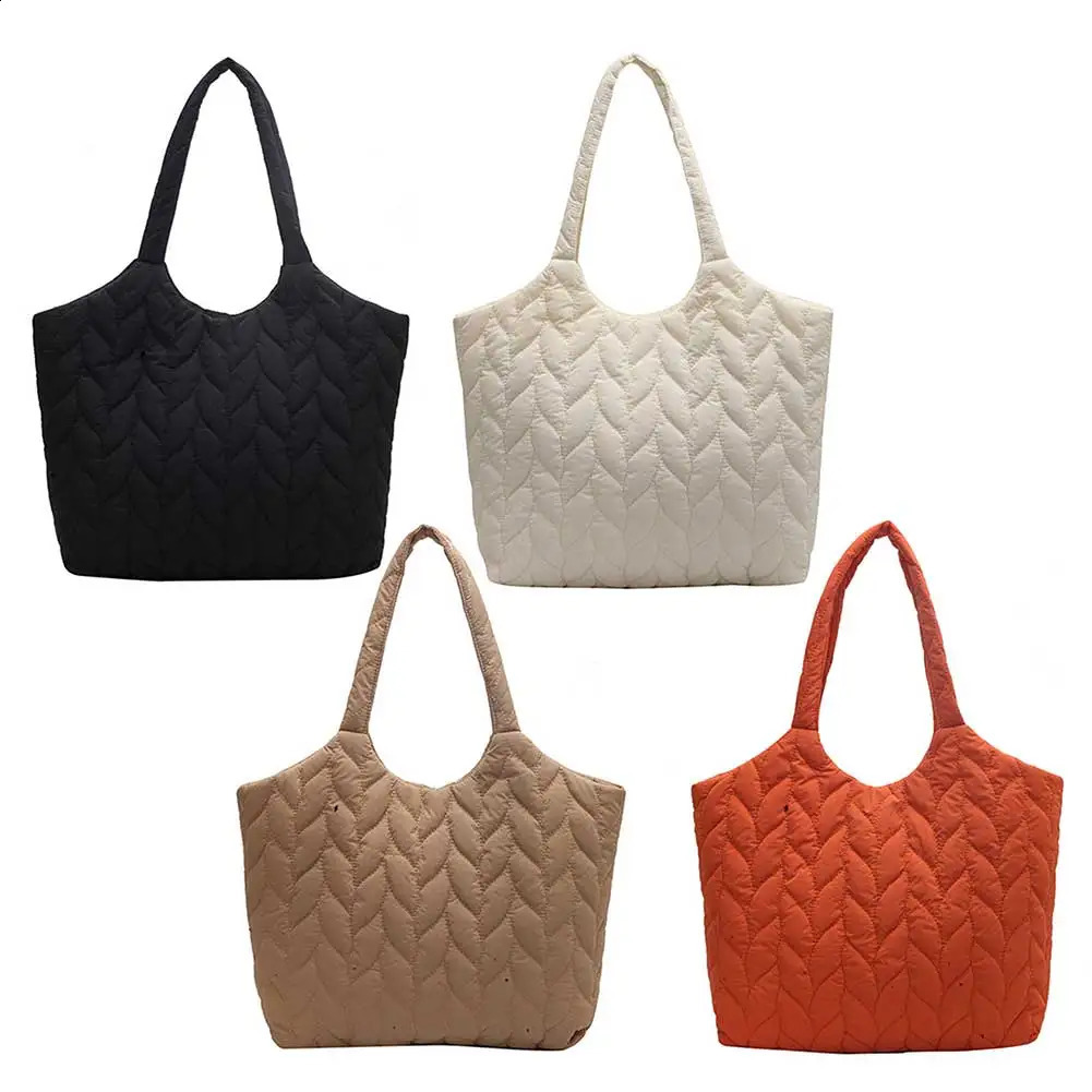 Quilted Ladies Shopper Bag Embroidery Thread Top-handle Bag Large Capacity Fashion Nylon Soft Cotton-Padded for Weekend Vacation 241228