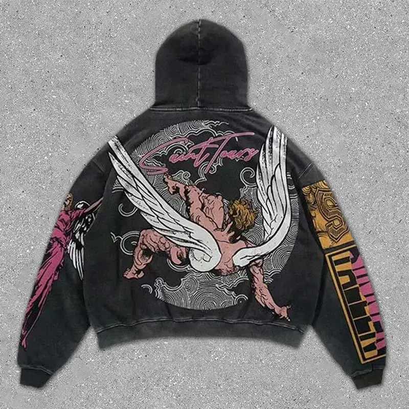 autumn hot selling retro trendy brand angel wings 3d printed sweatshirt for men and women casual fashion pullover hoodie y2 top X241228
