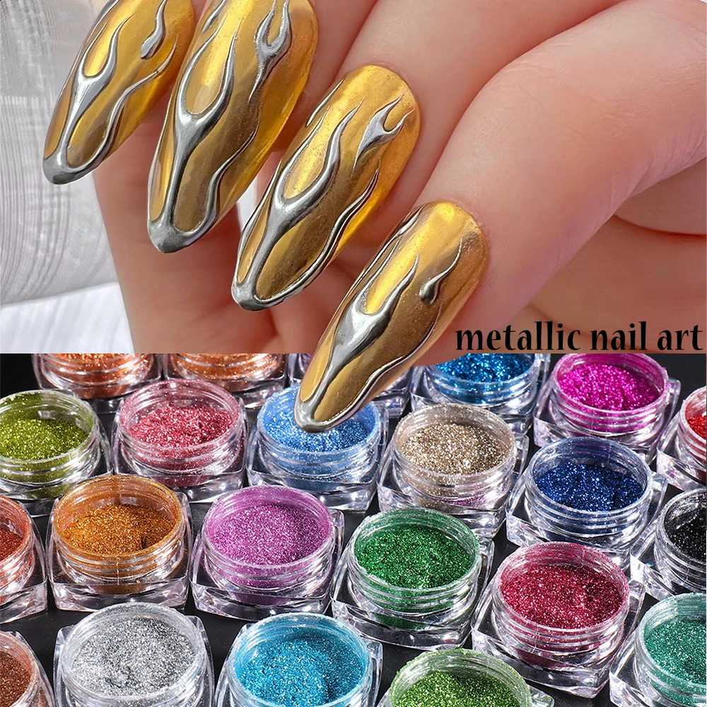 23pcs Chrome Nail Powder Set Mirror Rubbing Pigment Gold Metallic Powder Dust Summer Glitter Flakes Gel Polish Decor GLMCB01-24 241223