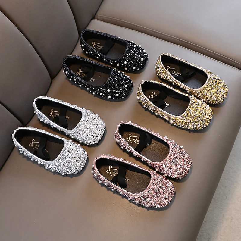 Girls Princess Glitter Luxury Shoes For Shallow Children Ballet Flats 21-36 Elastic Band Four Colors Beautiful Kids Shoes W241228