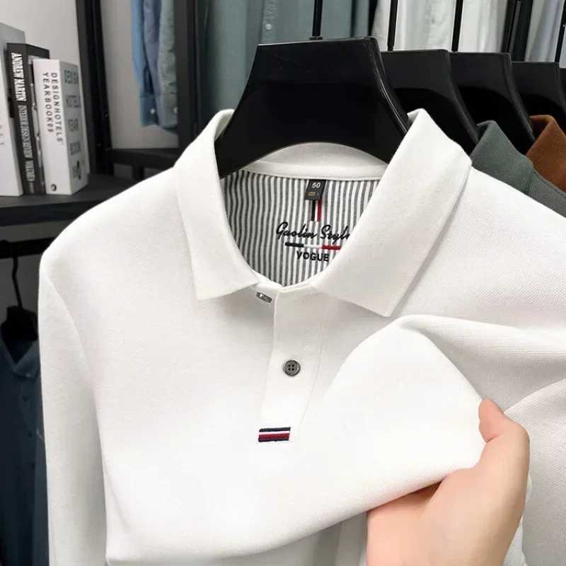 Autumn new thickened double-sided pearl cotton long-sleeved T-shirt for middle-aged men with lapel POLO casual top X2506201