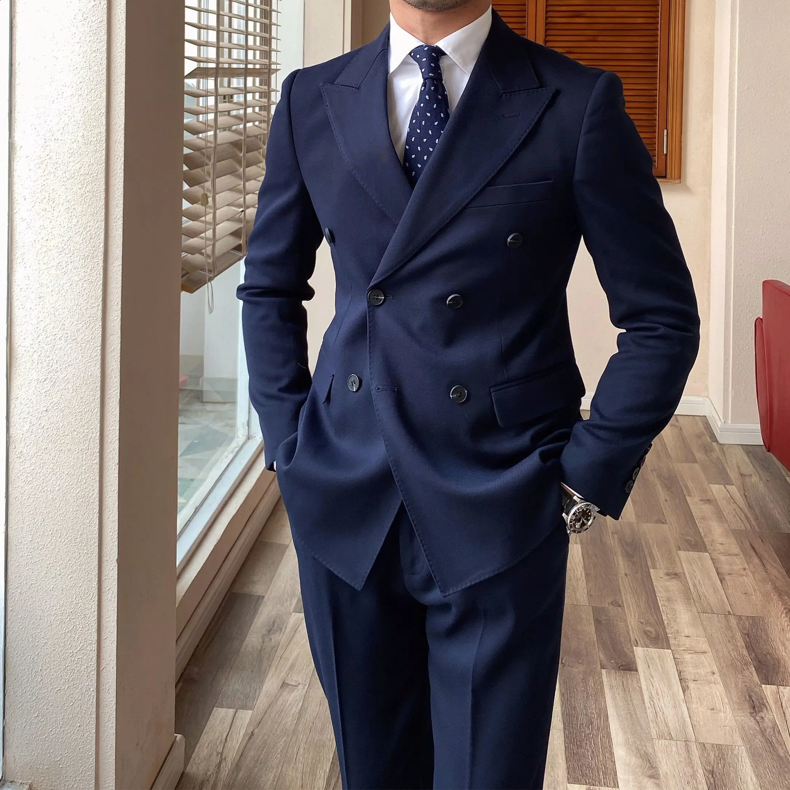 Full Mens Suits and Blazers Double Breasted Black Big Size 2 Piece Outfit Set Male Business Pants Classic Fashion Ceremony 241227