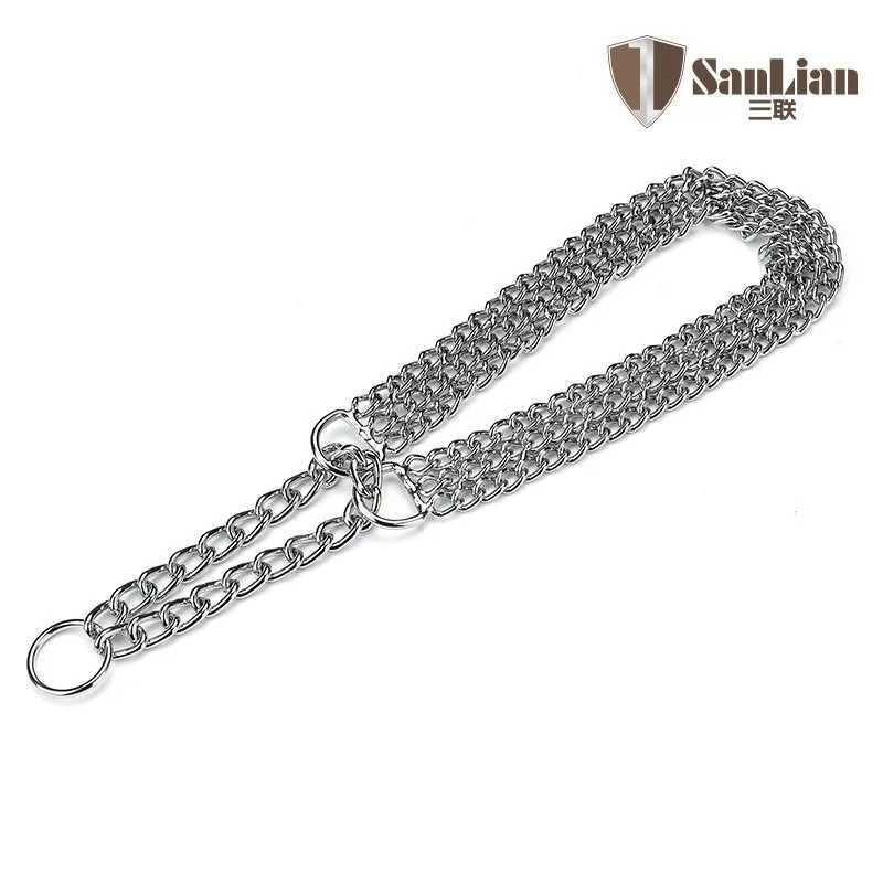 35-70cm Dog Collar Metal Adjustable Double Row Telescopic Chain Triple Ring Explosion-Proof Punch Training Supplies M241228