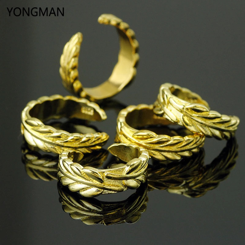 YONGMAN Fashion Womens Girls 5PCS 18K Gold Plated Leaf Finger Rings Toe Adjustable 241225