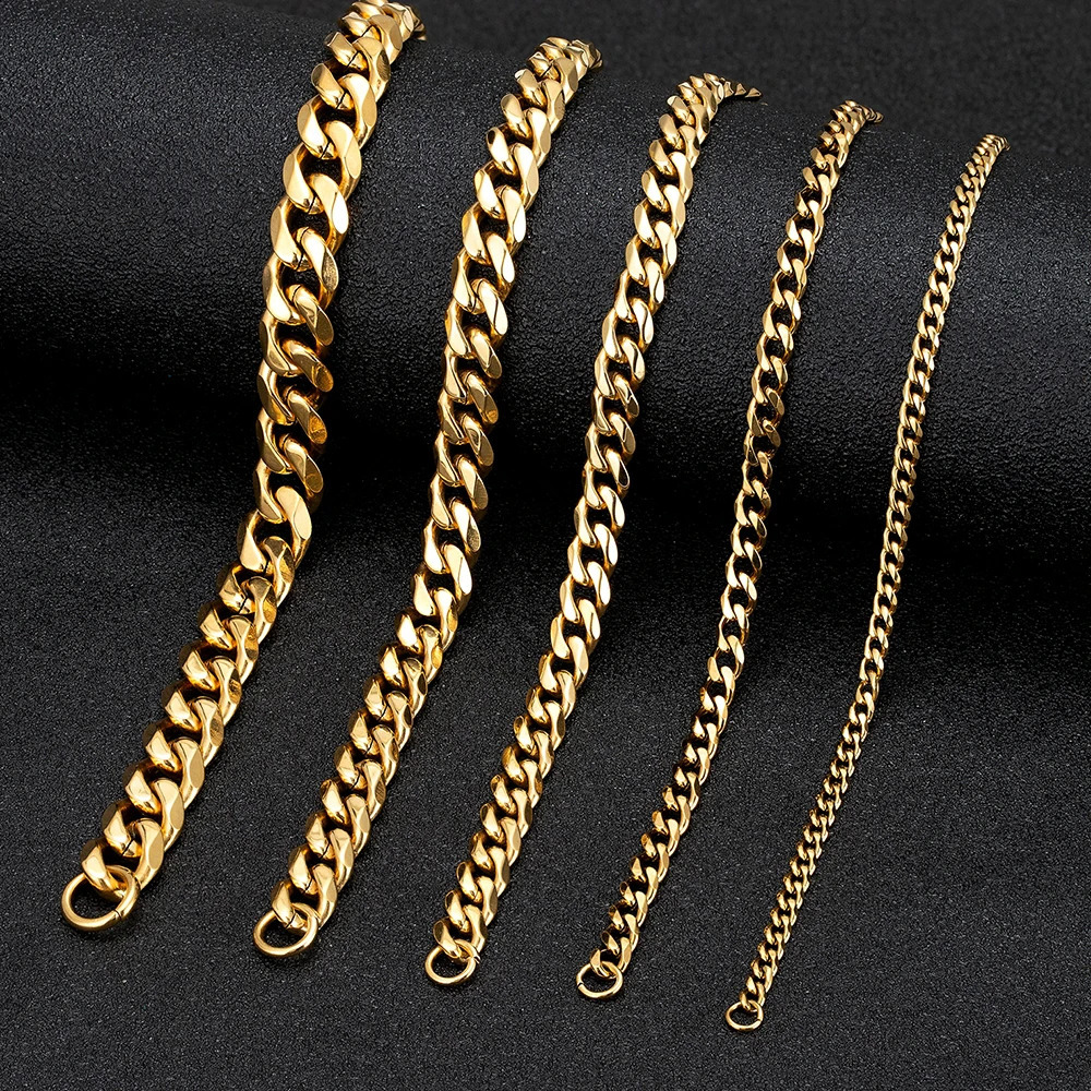 MKENDN Mens Simple 311mm Stainless Steel Gold Plated Dainty Curb Cuban Link Chain Bracelets for Women Stacking Jewelry 241223