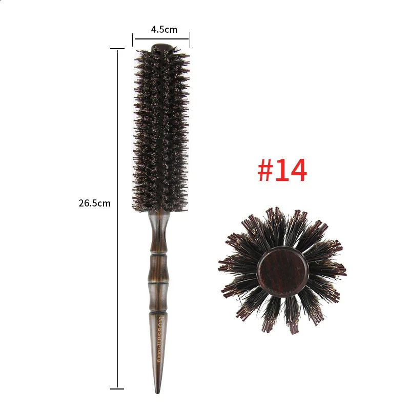 3 Sizes Barber Salon Natural Boar Bristle Comb Wood Handle Sharp Tail Hair Rolling Hairbrush Round Barrel Blowing Hair Comb 1601 250103