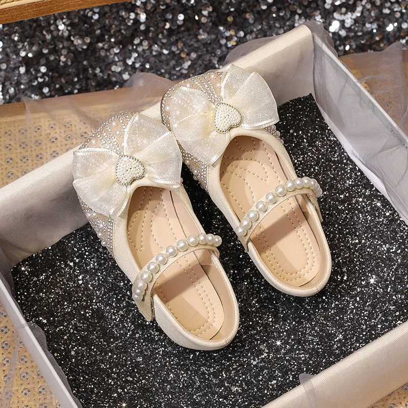 Preschool girls ballet flat shoes fashionable and elegant princess leather shoes with bow design soft soled childrens flat shoes W241228
