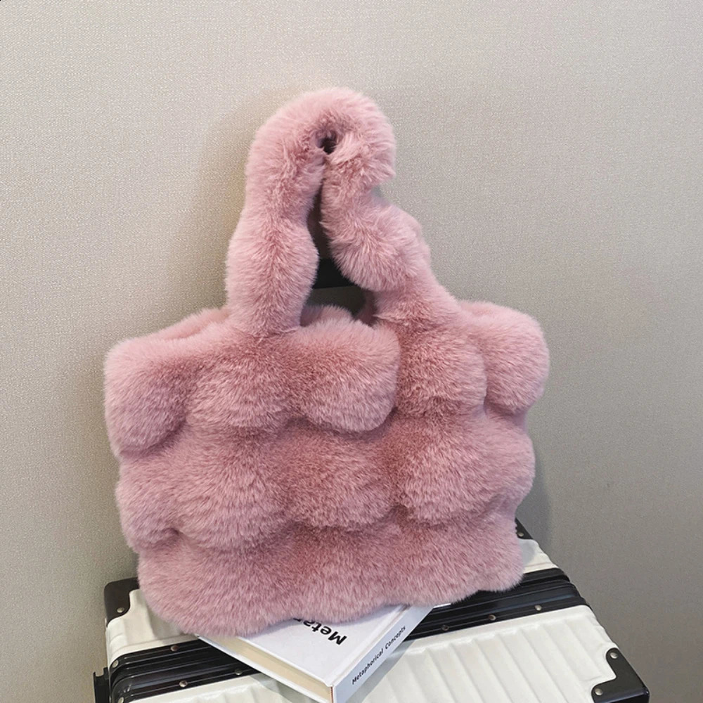 Trendy Women Fluffy Faux Fur Shoulder Bags Autumn Winter Tophandle Handbag Plush Tote Bag Versatile Handheld 250107
