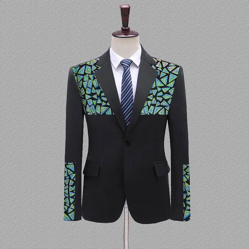 Fashion colored sequin patch work jacket for men single button notch lapel wedding ball dress for men 241227