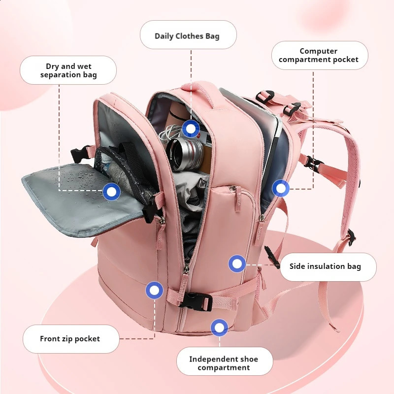 Classic Waterproof Large Capacity Women Backpack USB Charging Laptop Fashion Dry Wet Separation Travel Men Bag 241223