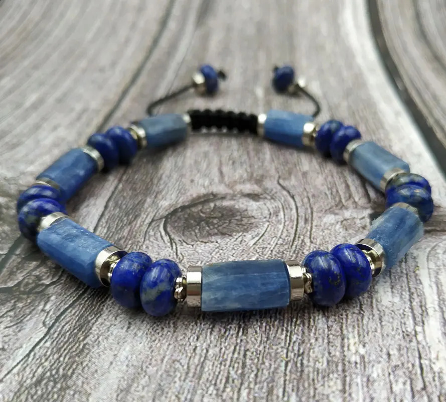 Natural Kyanite Bracelet Pencil Beads Cord Knotted 241227