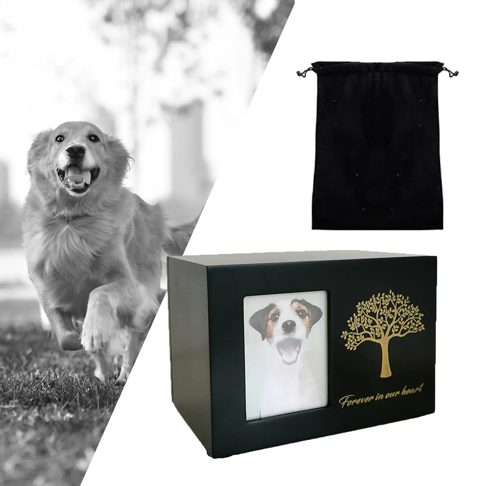 Wooden Pet Cremation Urn Dogs Cat Ashes Keepsake Box with Po Frame Dog Memorials Urn Case Small Animal Supplies 241225