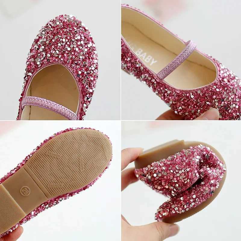 Spring New Girls Princess Shoes 2024 Sequin Children Performance Shoes Shallow Breathable Kids Ballet Flats Fashion Girls Shoes W241228