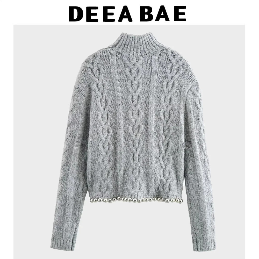 DEEABAE Womens Clothing Sales Ball Decoration Eightstrand Braided Comfortable Longsleeved Standup Collar Knitted Pullovers 241223