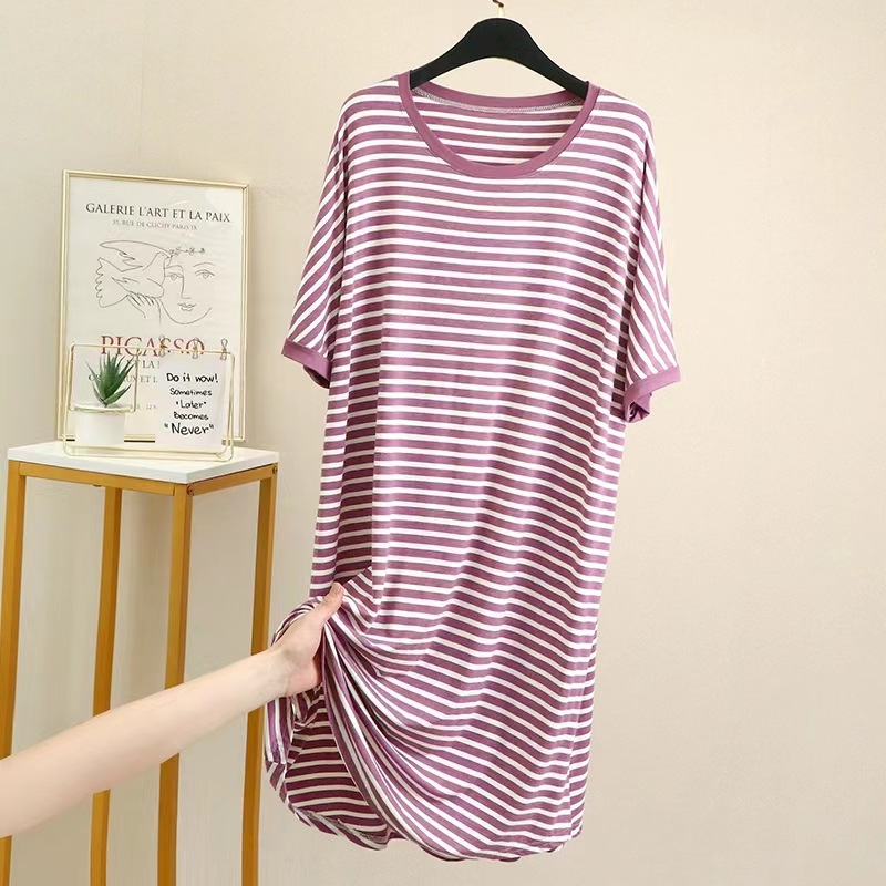 B605-Ice and snow silk ribbed suspender pajamas women's summer loose thin pure desire style home clothes medium and long dress nightdress