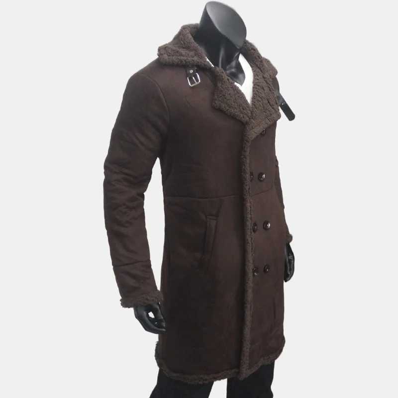Mens trench clothing long coat wool lining mens coat thick faux fur mens coat warm windproof EU size W241228