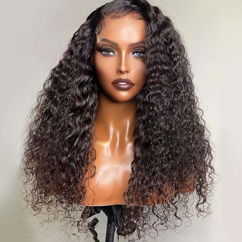 New Front Lace Mid Split Curly Fluffy Black Long Hair Women's Synthetic Headband Kq2 Kq2