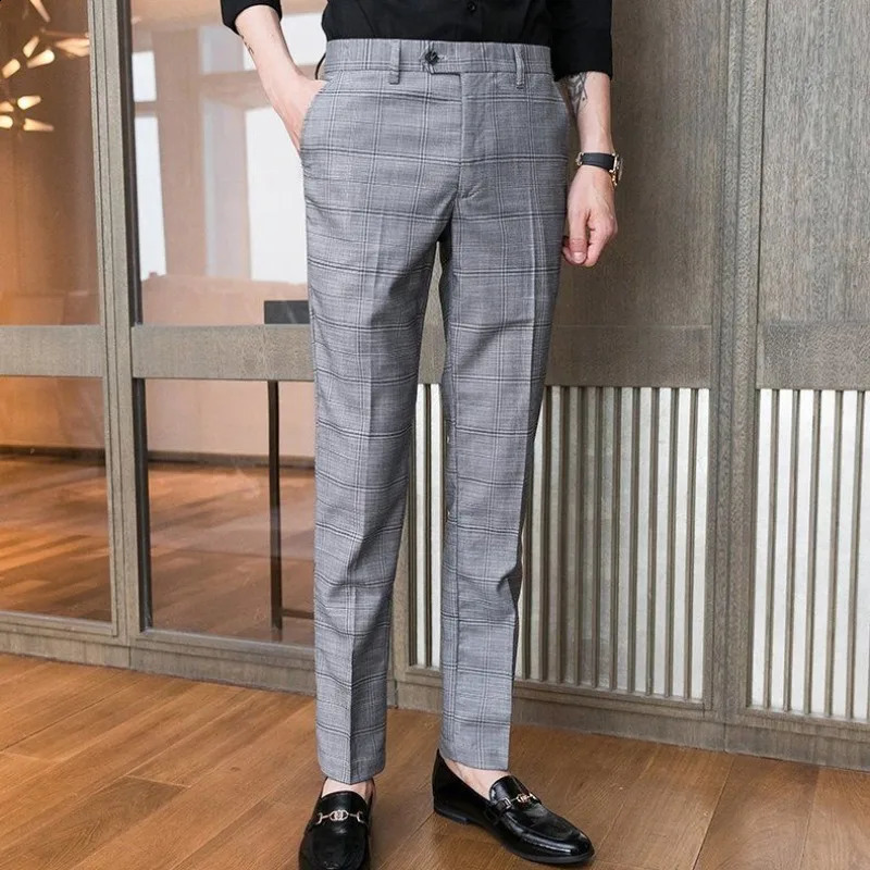 Mens Trouser Business Customized Check Office Autumn/Winter Mens Casual Pants Flat Pants Long Trend Low Price Fashion Y2k Street Wear 241227