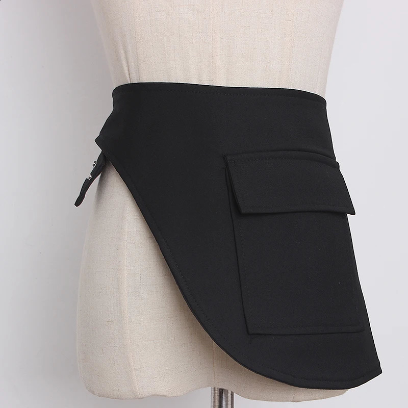 Womens runway fashion black fabric Cummerbunds female Dress coat Corsets Waistband Belts decoration wide belt R3358 241227