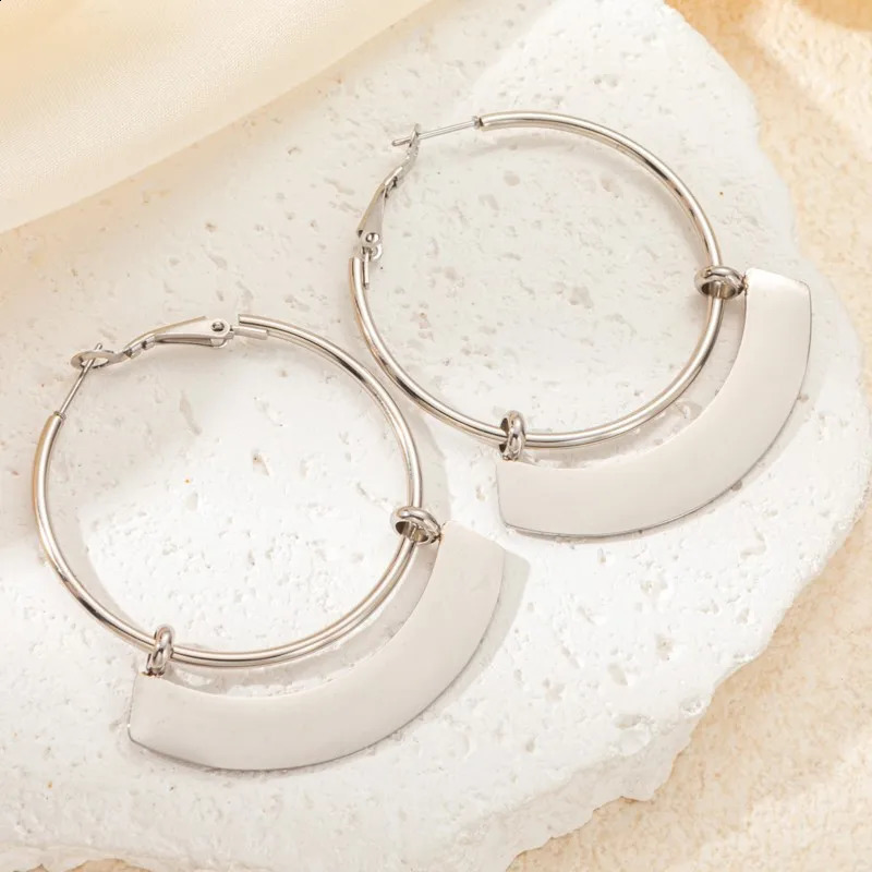 ANENJERY 316L Stainless Steel Geometric Metal Necklace Earring for Women Simple temperament Party Jewelry Set 241226