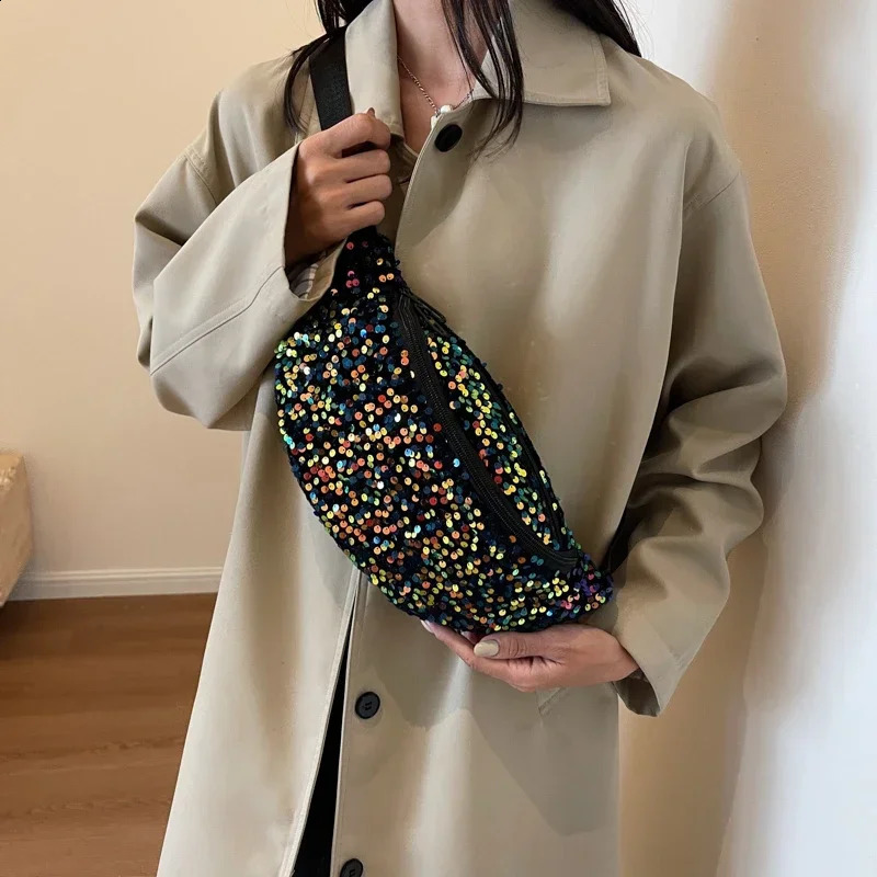 Fashion Womens Crossbody Bags Light y Zipper selling Sequin n Ladies Waist Packs Bolsas Femininas 241223