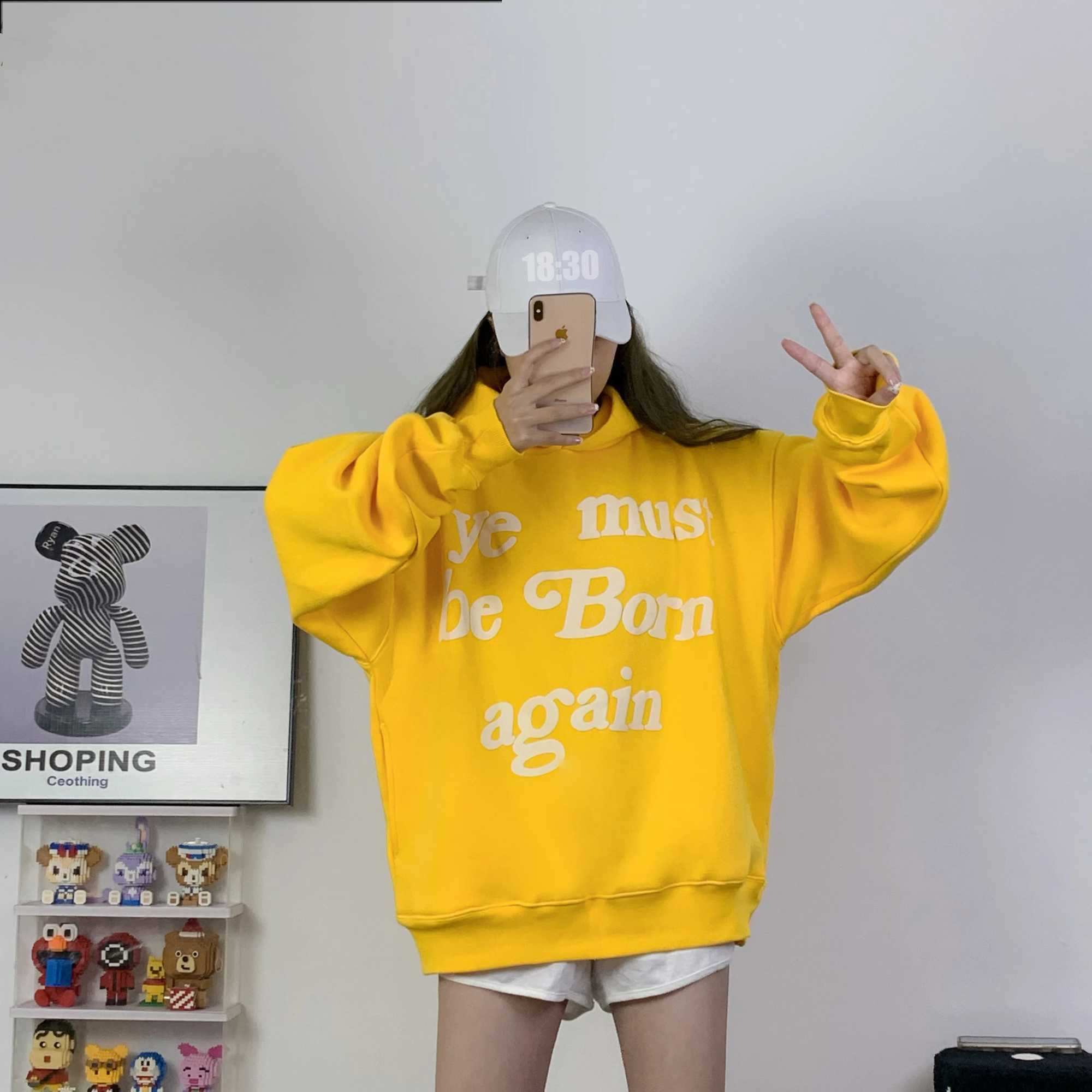 2023fw Yellow Hoodie Men Women 1 1 Puff Print Must Be Born Again Hoody Hip Hop Pullovers CPFM Sweatshirts X241228