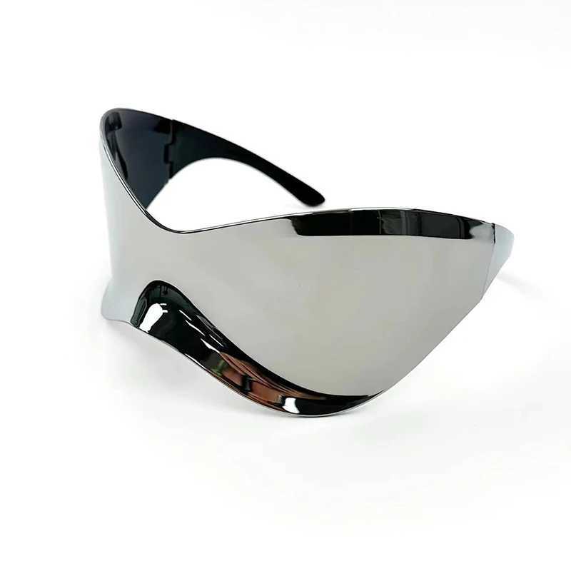 Ultra fine Futuristic Shield Womens Sunglasses Fashion Silver facial mask Visor Sunglasses Womens Punk Y2K Glasses W241228