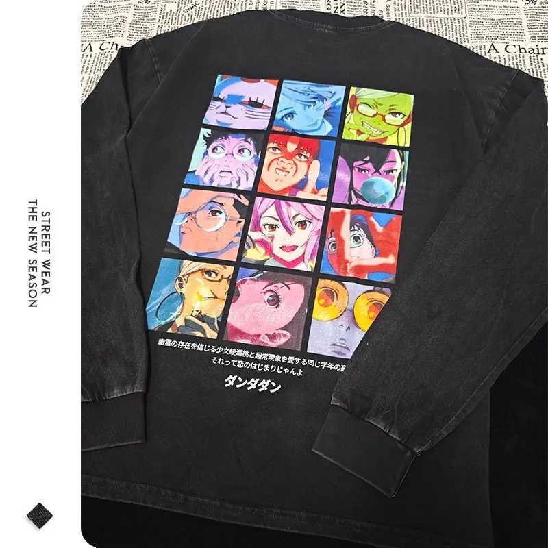 Anime Dandadan Sweater Retro Washing Dan Long Sleve T-shirt Ayase Momo Sweater Top Ts 100% Cotton X241228