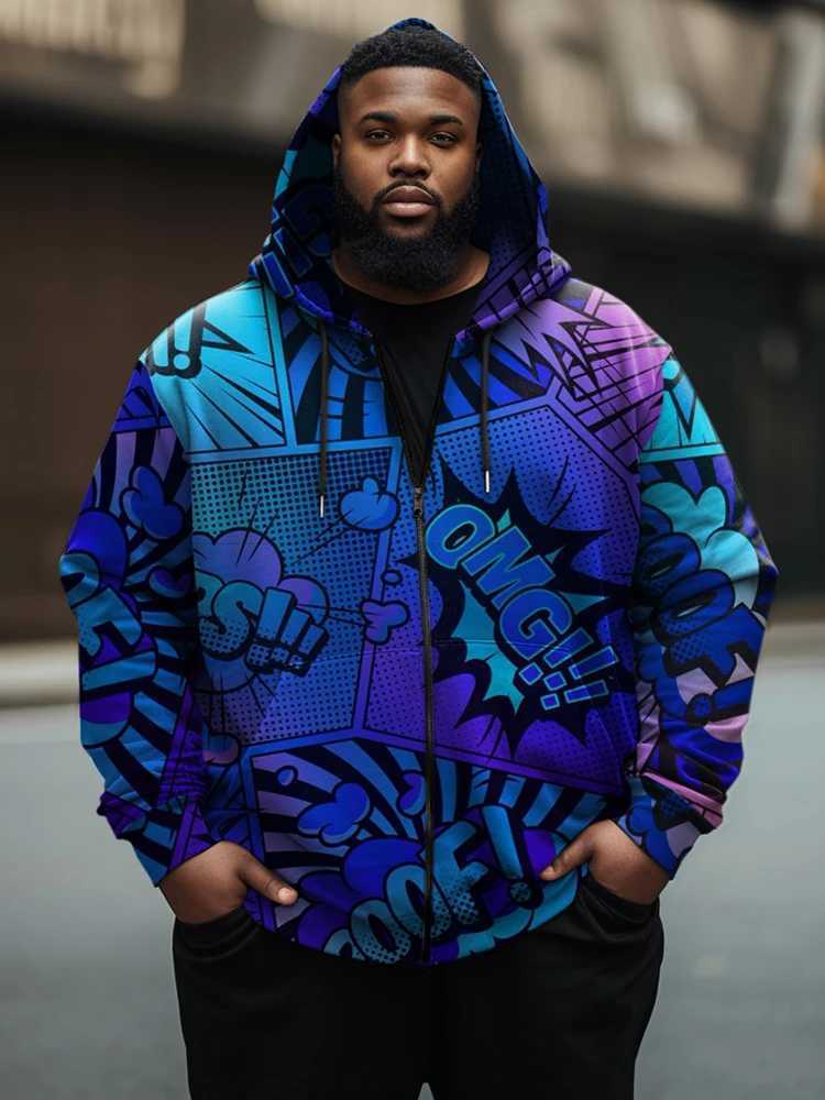 ZOOY (L-9XL) Plus Size Mens Skull Hip Hop Graffiti Street Long Sleeve Zipper Hoodie X241228