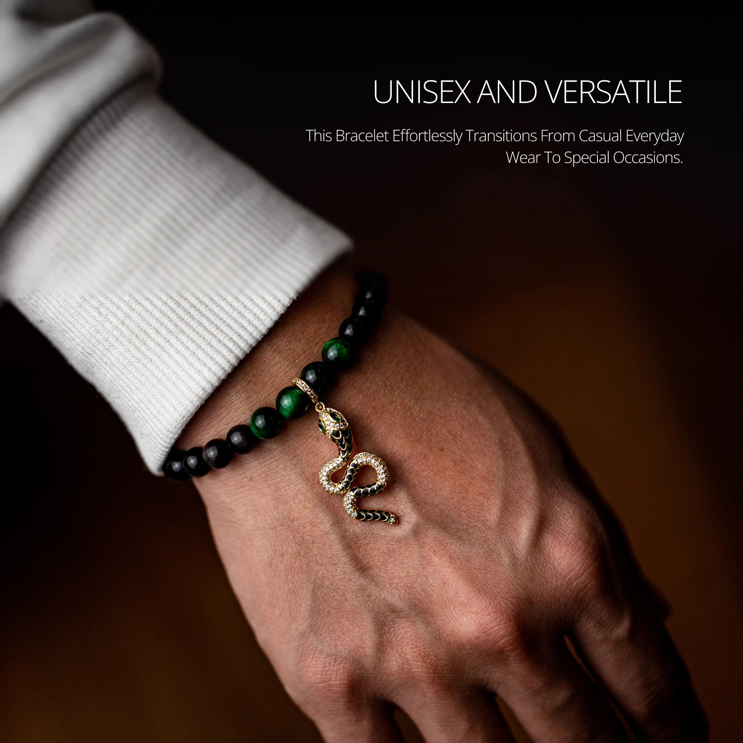 Natural Stone Tiger Eye Beaded Bracelet Snake Pendant Versatile Vacation Accessories Friend Gifts For Men Women 241227