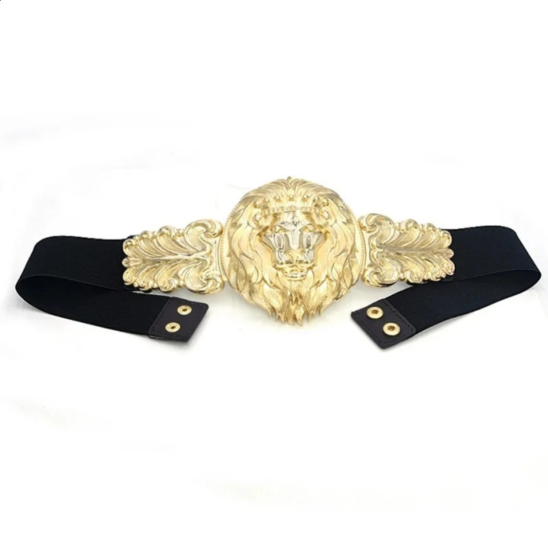 Belts for Womens Fashion Golden Big Lion Elastic Snap Waist Girl Metal Wide Belt Closure belt 241227