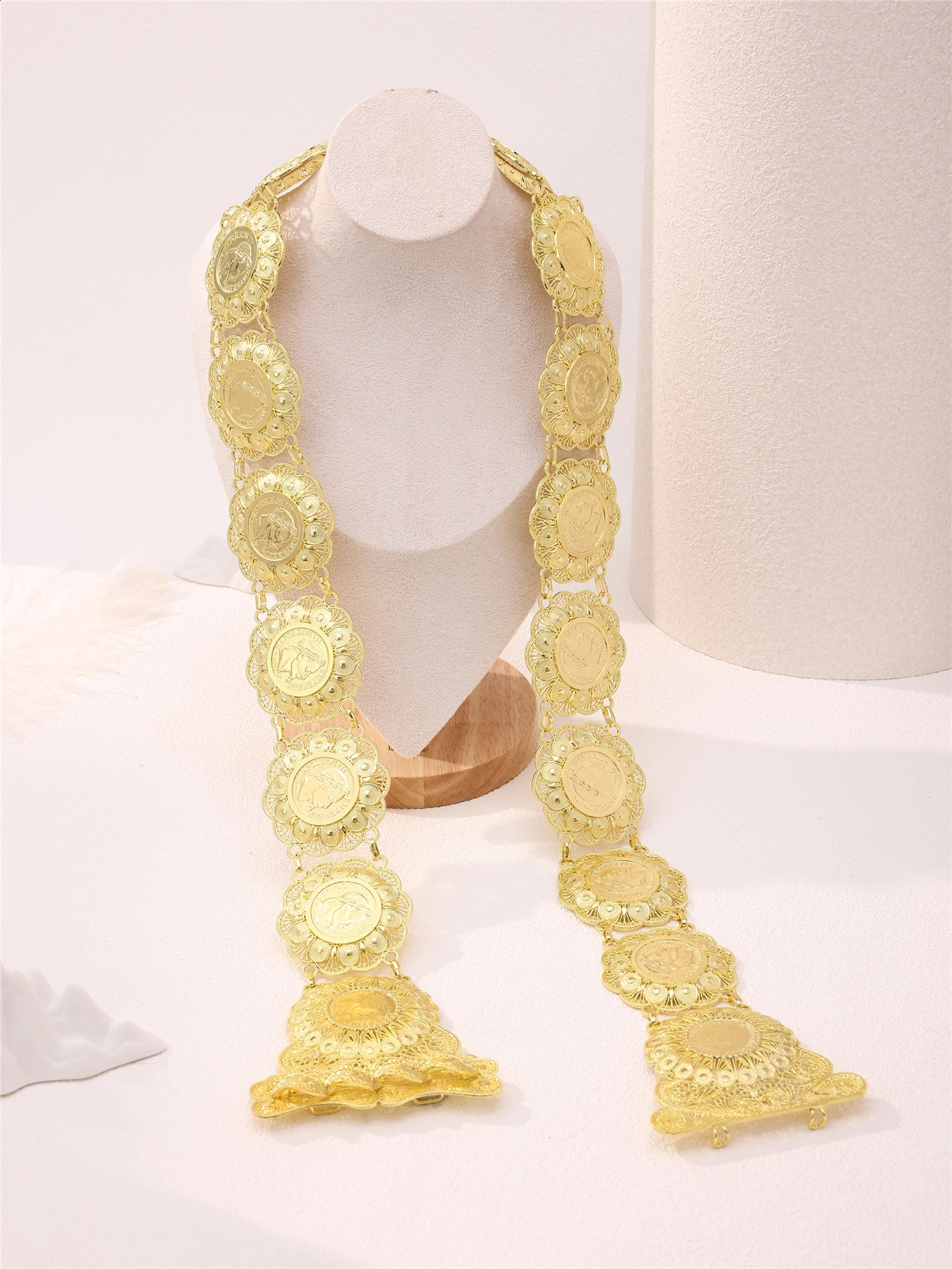 Algeria Bride Alloy Belt Coin Shaped Waist Chain Jewelry Middle Eastern Womens Traditional Festive Dress Accessoies 241227