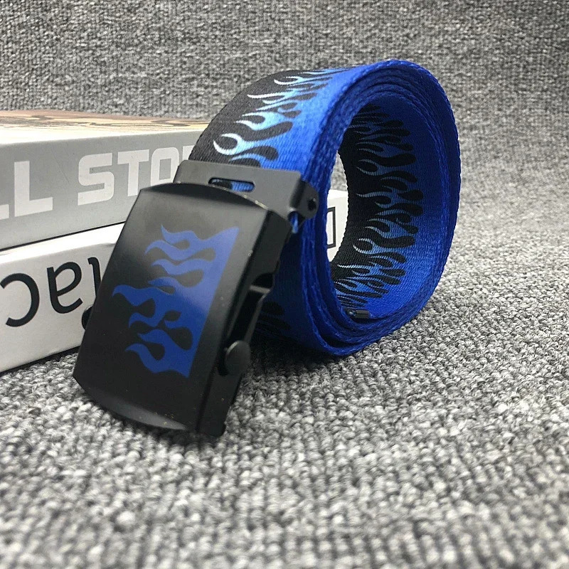Fashion Flame Belts Unisex Hiphop Style 125cm Colorful Canvas Webbing Casual Apparel Accessories 241225