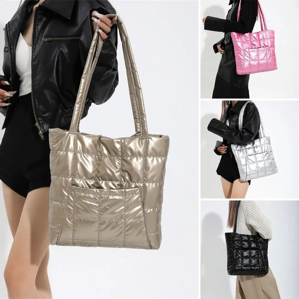Women Large Capacity Shoulder Bag Quilted Handbags Casual Down Cotton Padded Tote Bags Girls Shopping Bags Underarm Bags 241227