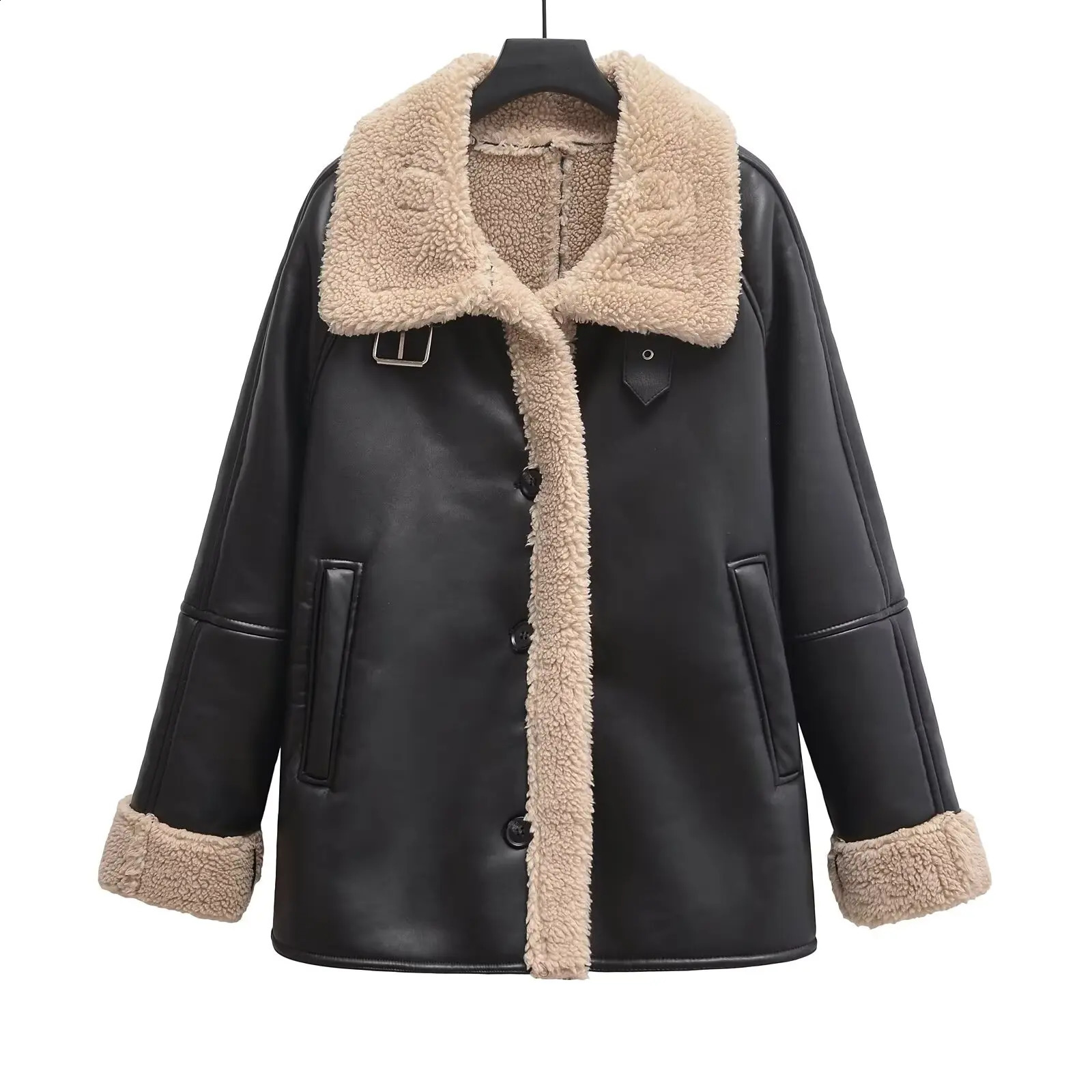 European and American style winter style lapel sherpa jacket for women fashionable and versatile fur all-in-one warm top 241227