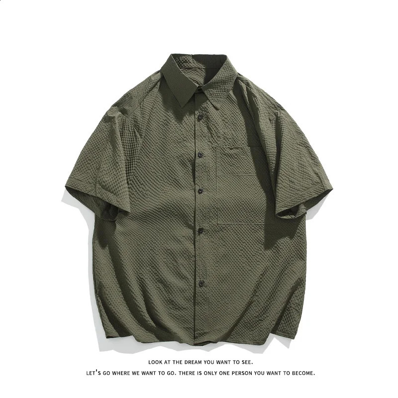 Summer Mens Short sleeved Solid color Casual Shirt Baggy Caigo Short sleeved Mens Basic Sportswear O-neck Loose Short sleeved 241227