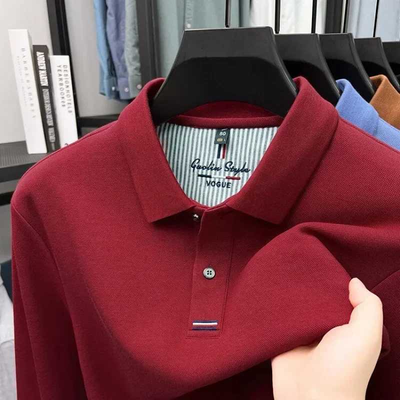 Autumn new thickened double-sided pearl cotton long-sleeved T-shirt for middle-aged men with lapel POLO casual top X2506201