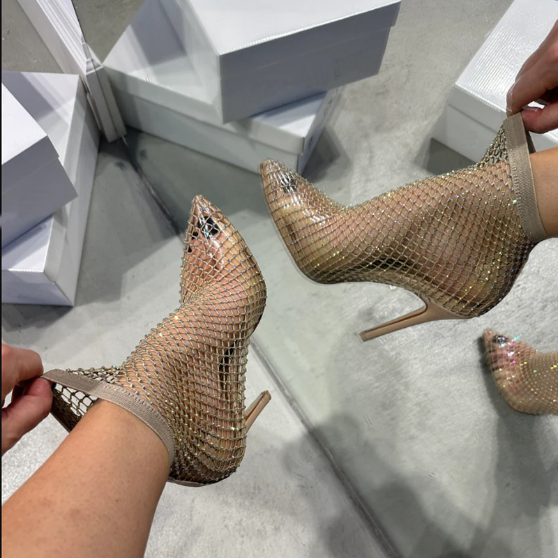 2024 Summer Women's New Brand High Heel Hollow Short Boots Water Dia Sexy Fashion Banquet Sandals 34-42