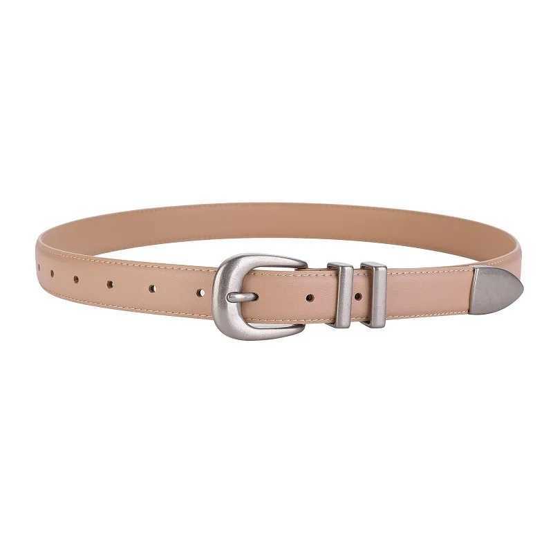 Womens tight strap leather dress strap silver buckle ultra-thin waist belt vintage denim strap W241228