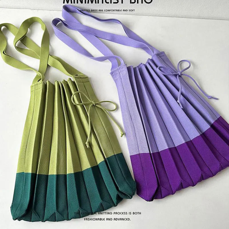 Large Capacity Womens Knit Handbag Korean Fashion Pleated bag Shoulder Shopping Bag Foldable Reusable Portable Bag 241227